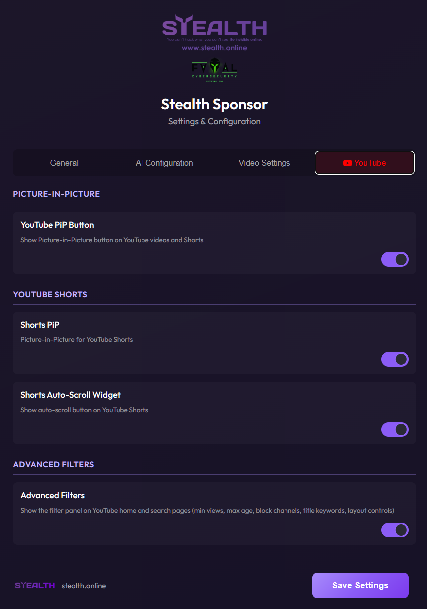 YouTube settings